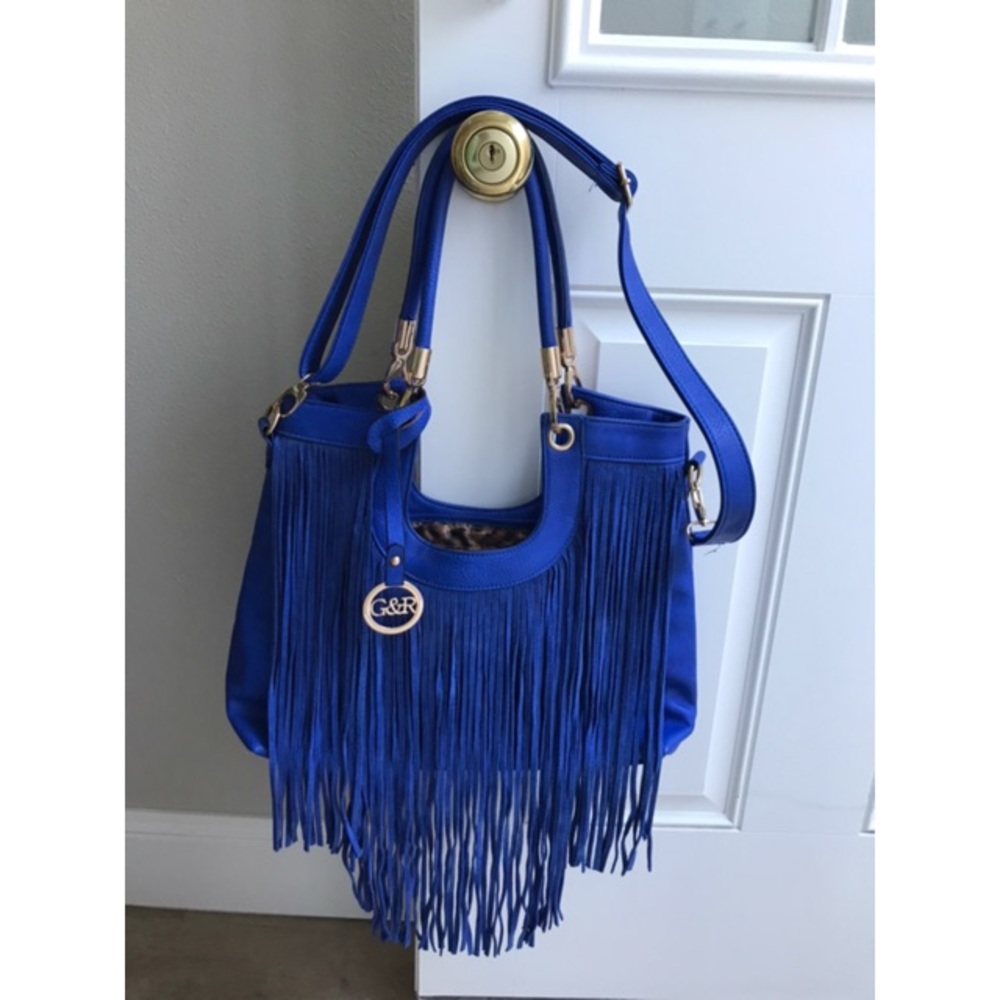 Blue purse with fringe